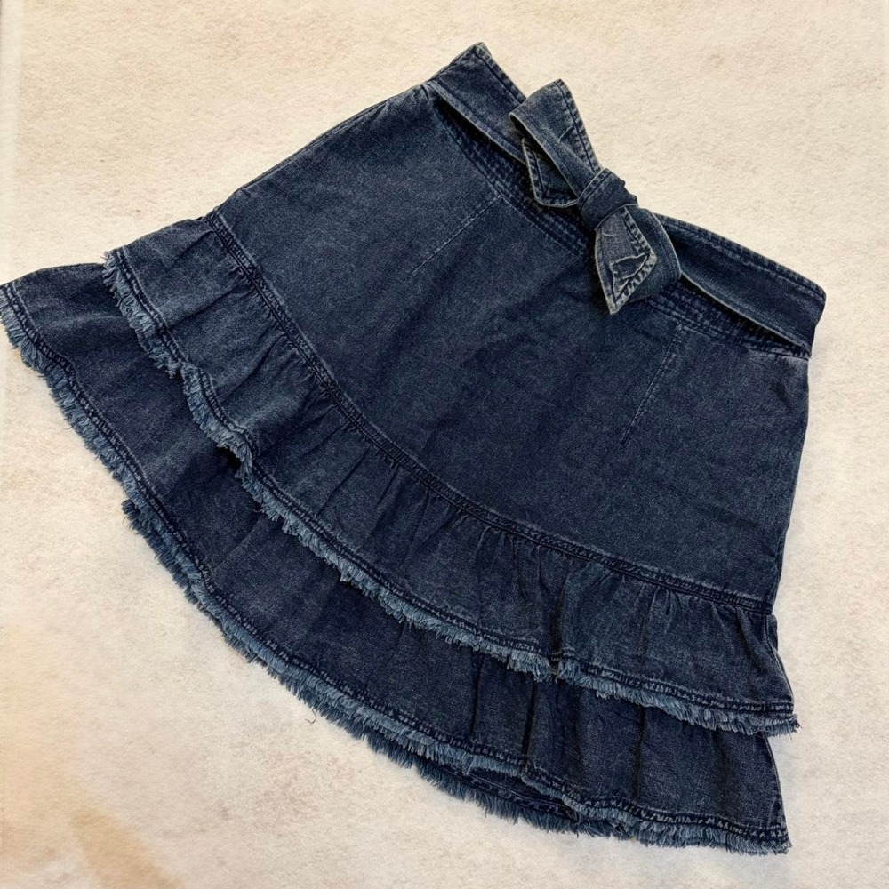 Pilcro (Anthropologie) Flirty Tiered Denim Mini Skirt